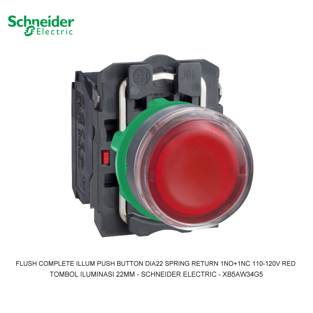 FLUSH COMPLETE ILLUM PUSH BUTTON DIA22 SPRING RETURN 1NO+1NC 110-120V RED