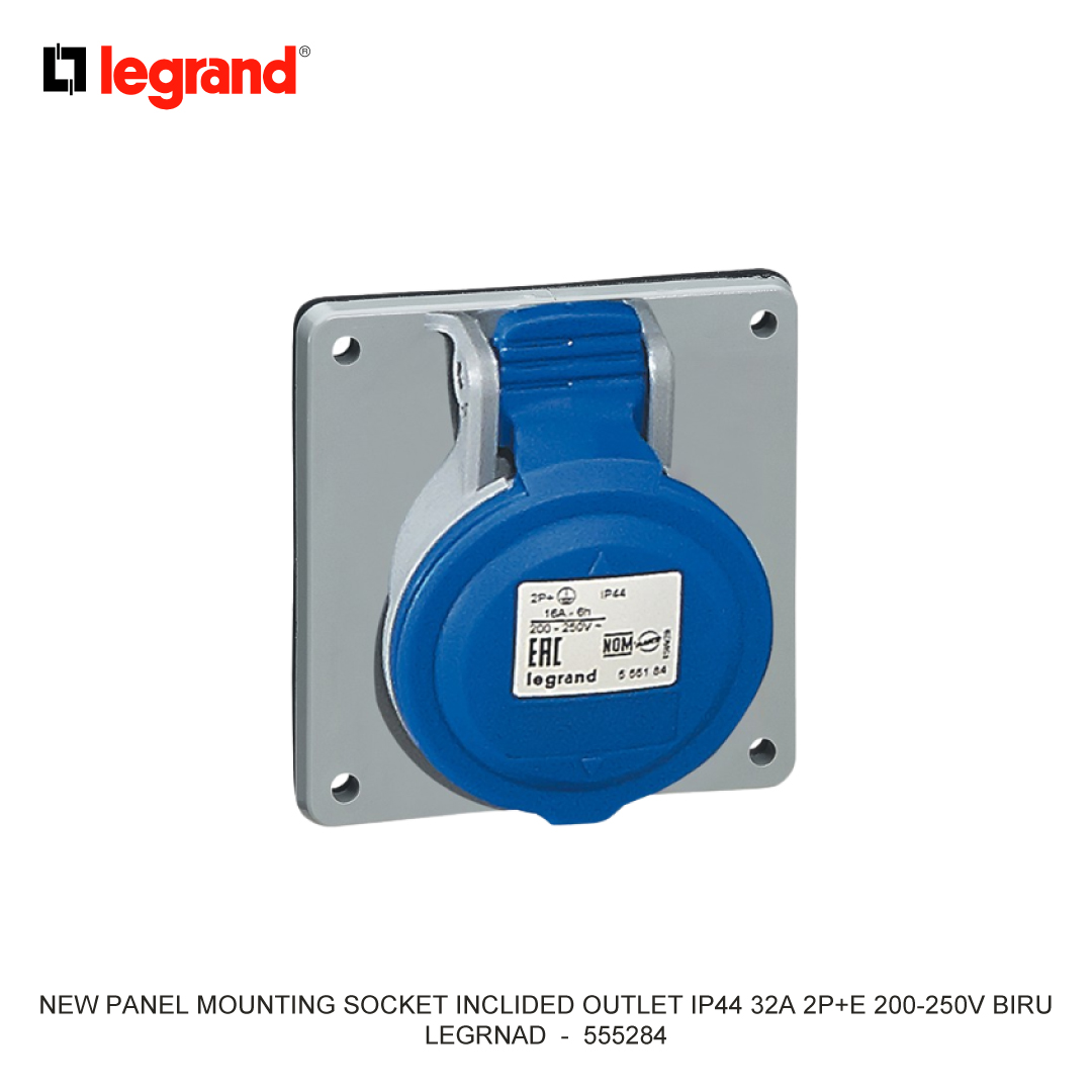 NEW PANEL MOUNTING SOCKET INCLIDED OUTLET IP44 32A 2P+E 200-250V BLUE