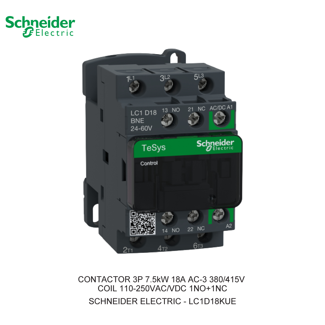CONTACTOR 3P 7.5kW 18A AC-3 380/415V COIL 110-250VAC/VDC 1NO+1NC