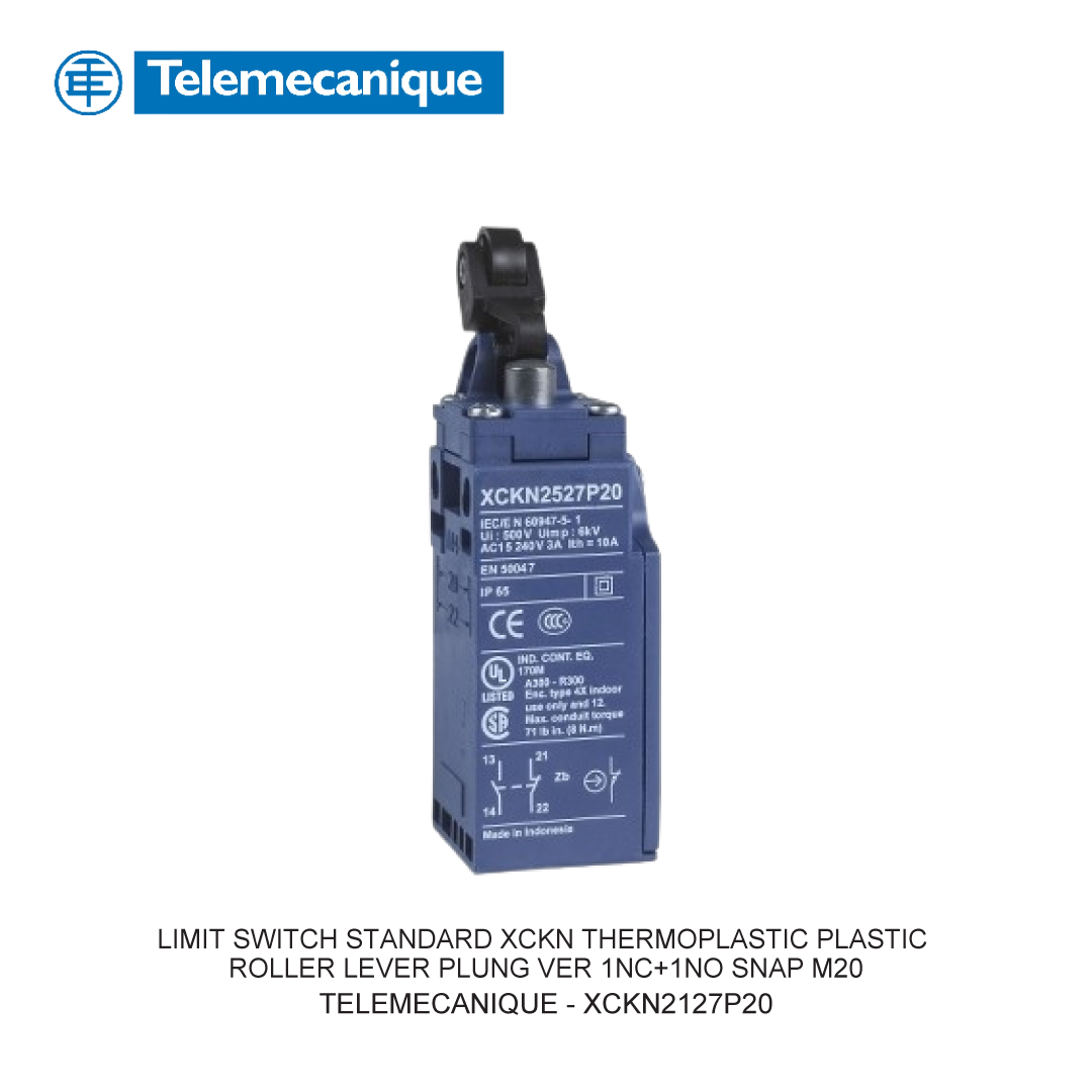 LIMIT SWITCH STANDARD XCKN THERMOPLASTIC PLASTIC ROLLER LEVER PLUNG VER 1NC+1NO SNAP M20