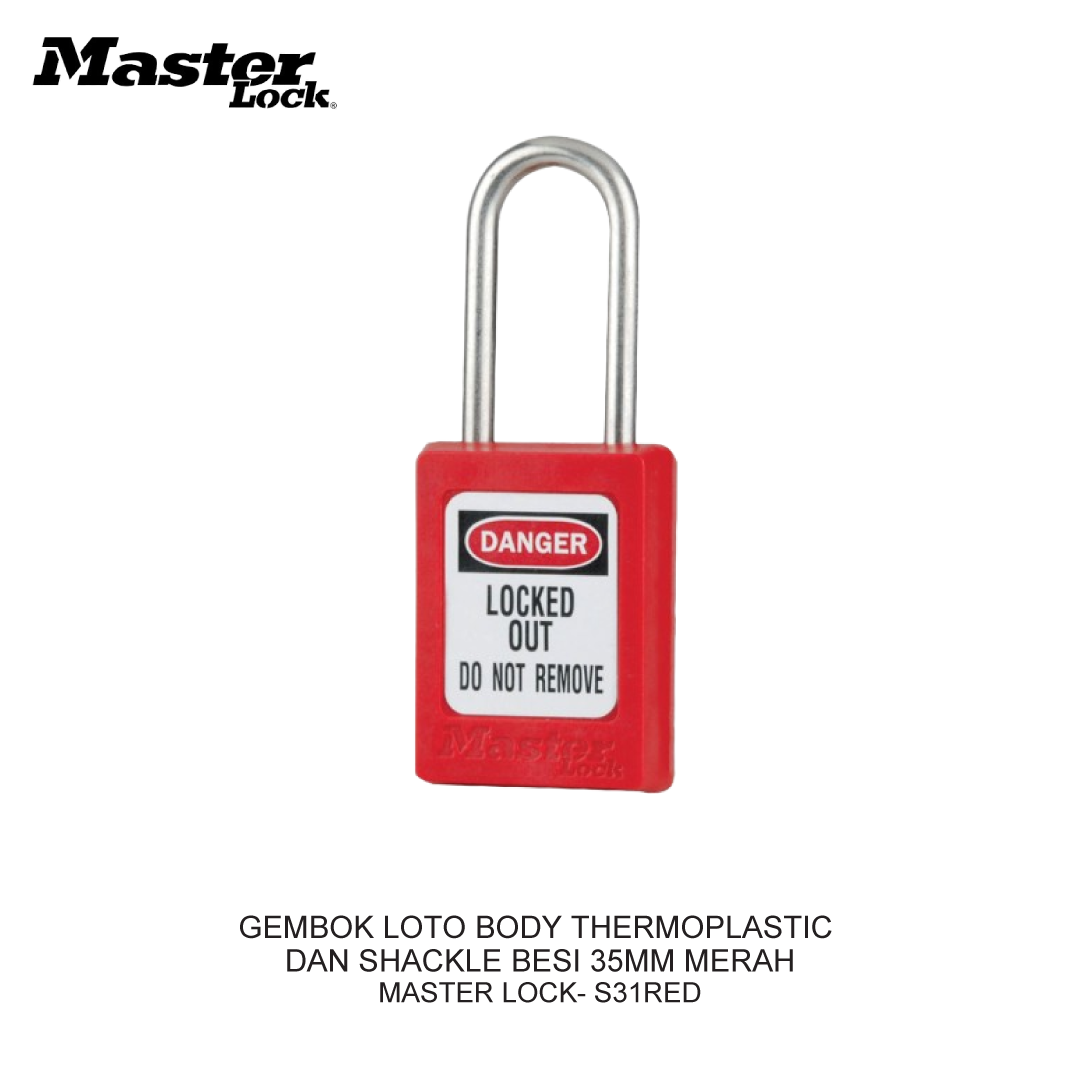 GEMBOK LOTO BODY THERMOPLASTIC AND SHACKLE BESI 35MM RED