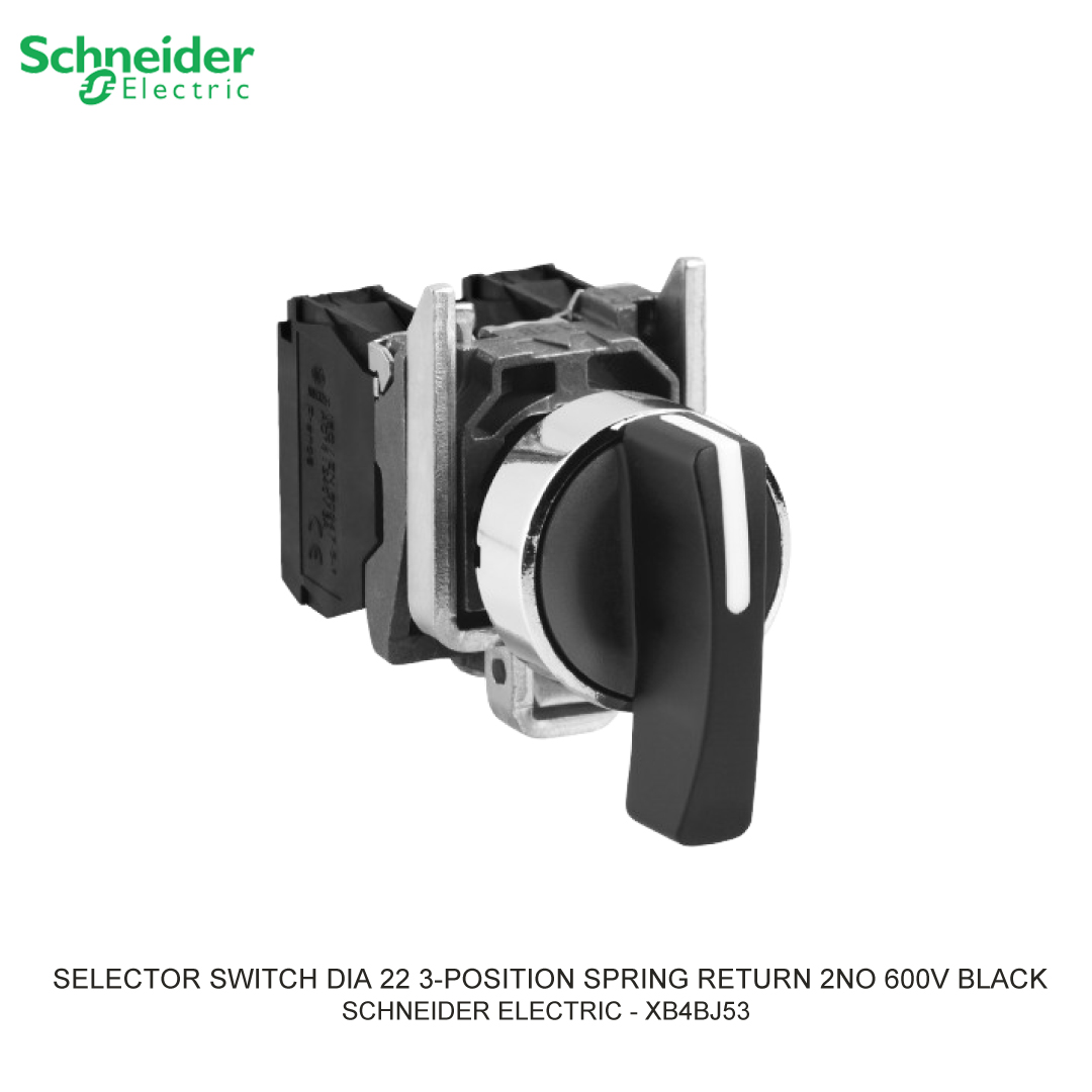 SELECTOR SWITCH DIA22 3-POSITION SPRING RETURN 2NO 600V BLACK