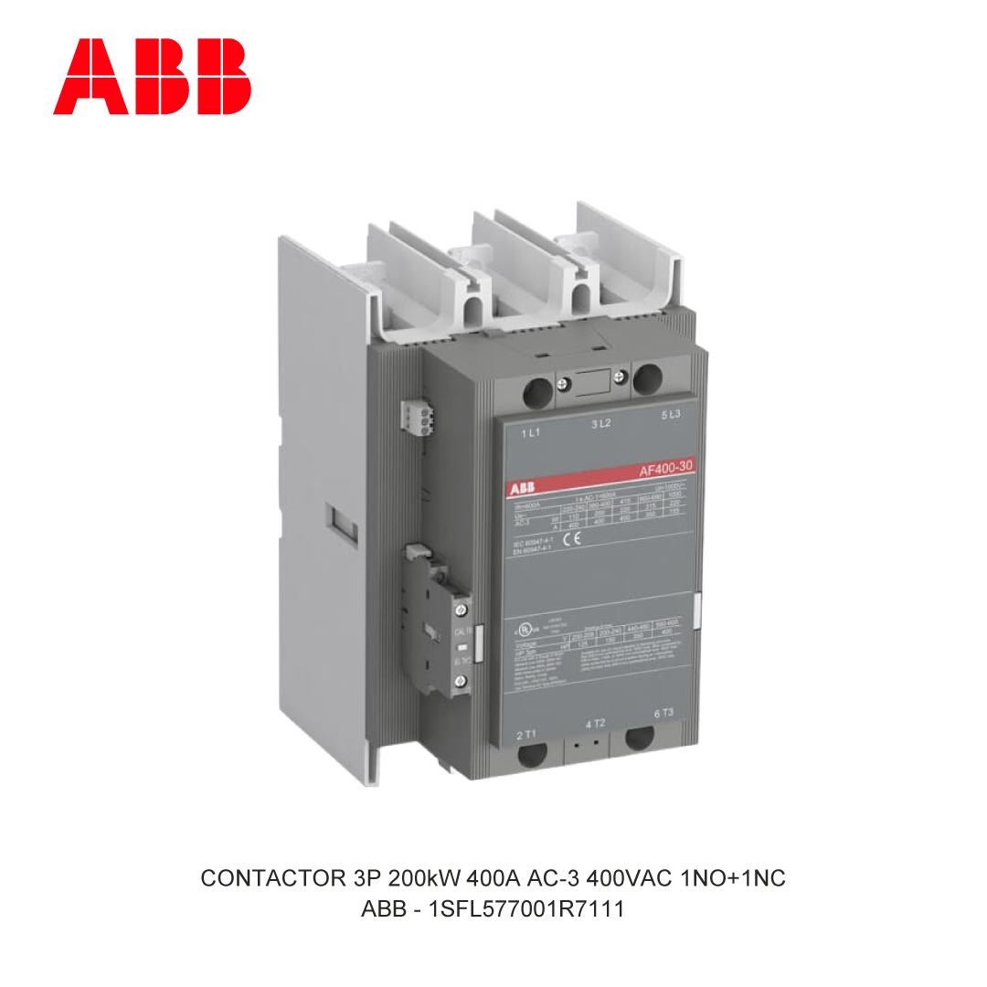 CONTACTOR 3P 200kW 400A AC-3 250-500V AC/DC 400V COIL 1NO+1NC
