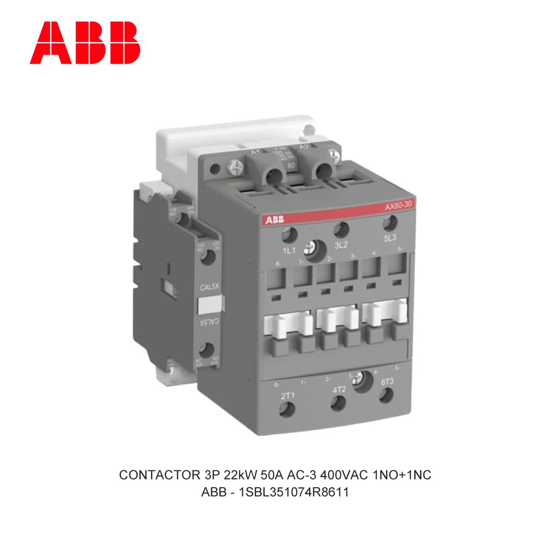 CONTACTOR 3P 22kW 50A AC-3 400-415V COIL 400VAC 1NO+1NC