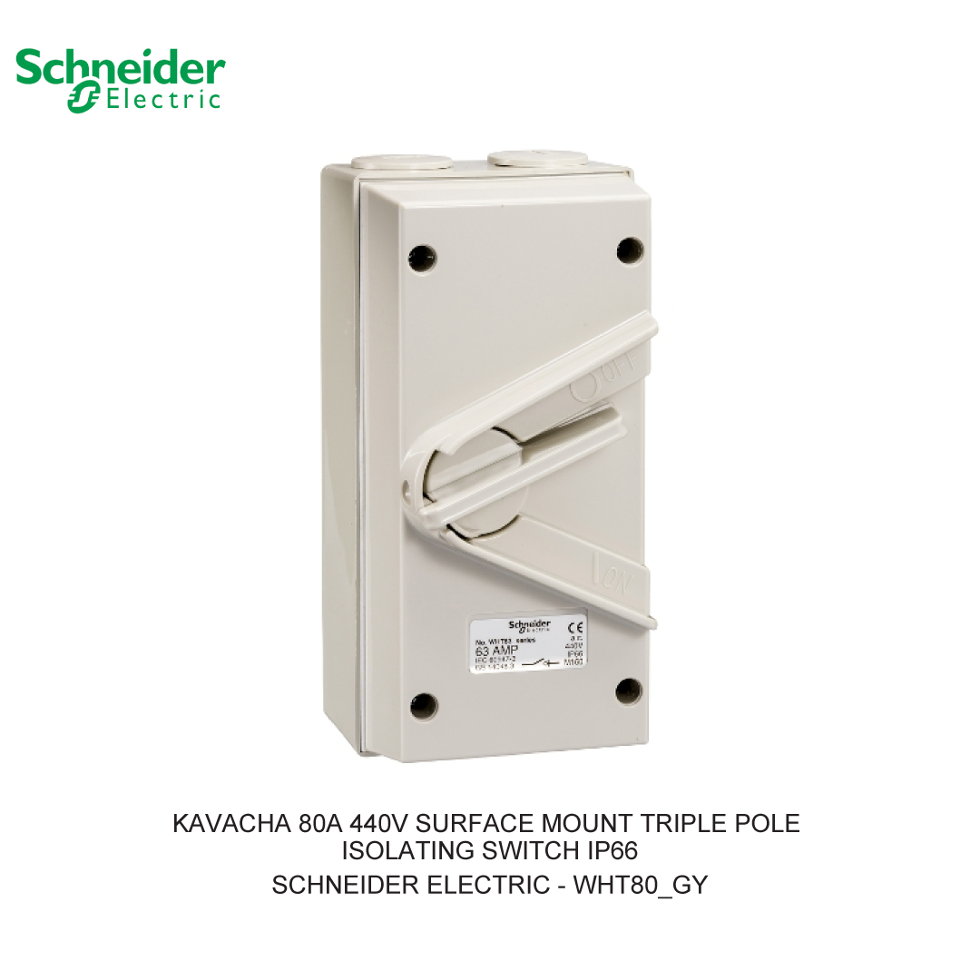 KAVACHA 80A 440V SURFACE MOUNT TRIPLE POLE ISOLATING SWITCH IP66
