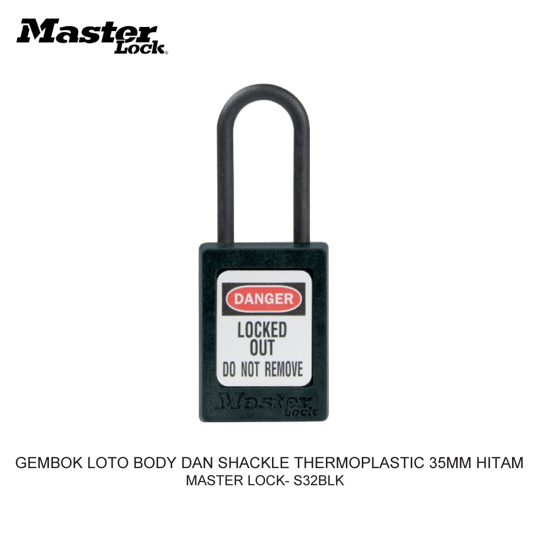 GEMBOK LOTO BODY AND SHACKLE THERMOPLASTIC 35MM BLACK