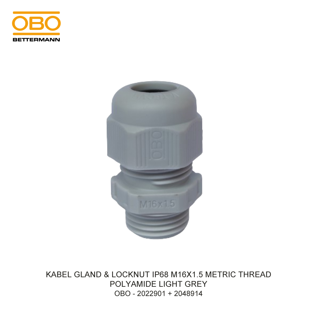CABLE GLAND & LOCKNUT IP68 M16X1.5 METRIC THREAD POLYAMIDE LIGHT GREY