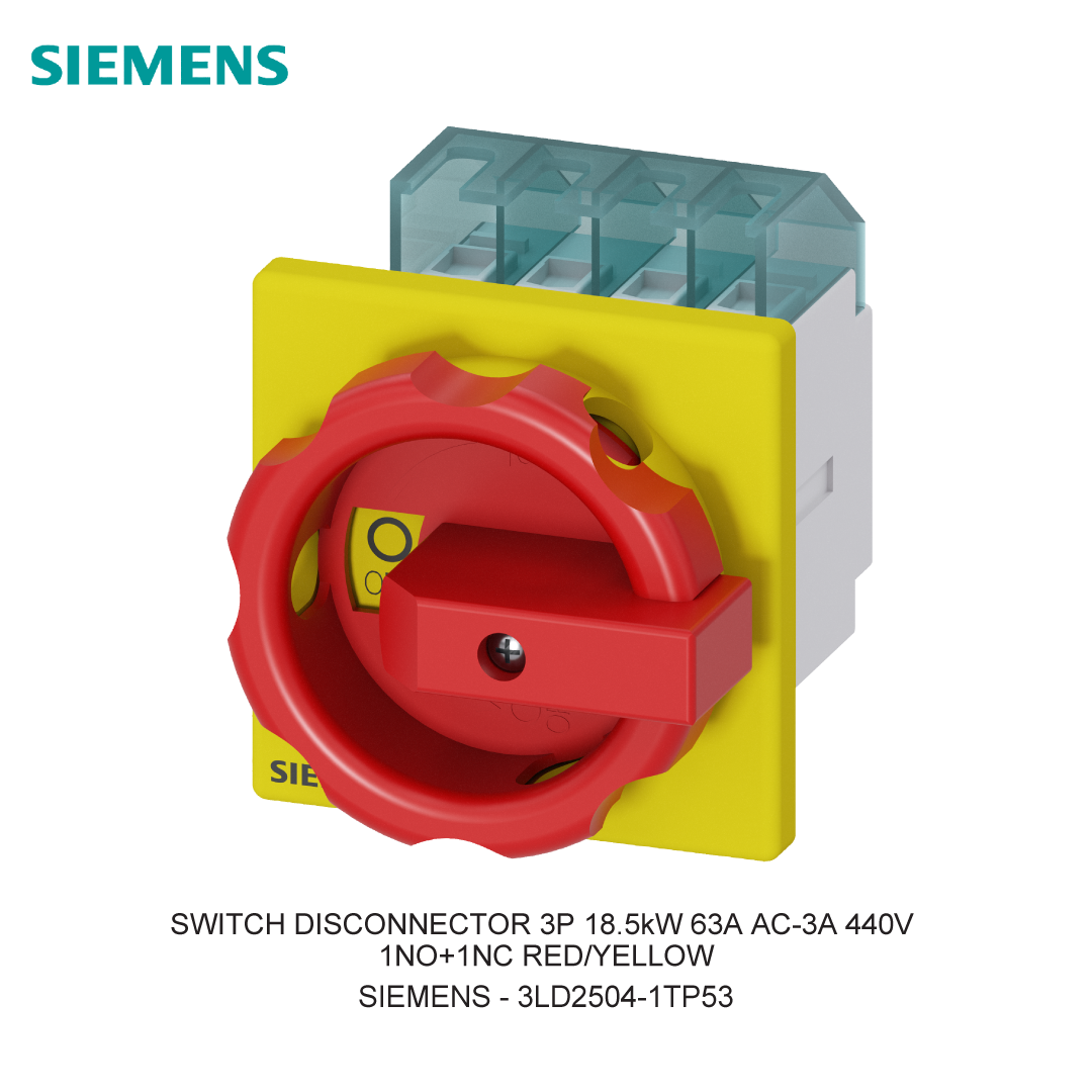 SWITCH DISCONNECTOR 3P 18.5kW 63A AC-3A 440V 1NO+1NC RED/YELLOW