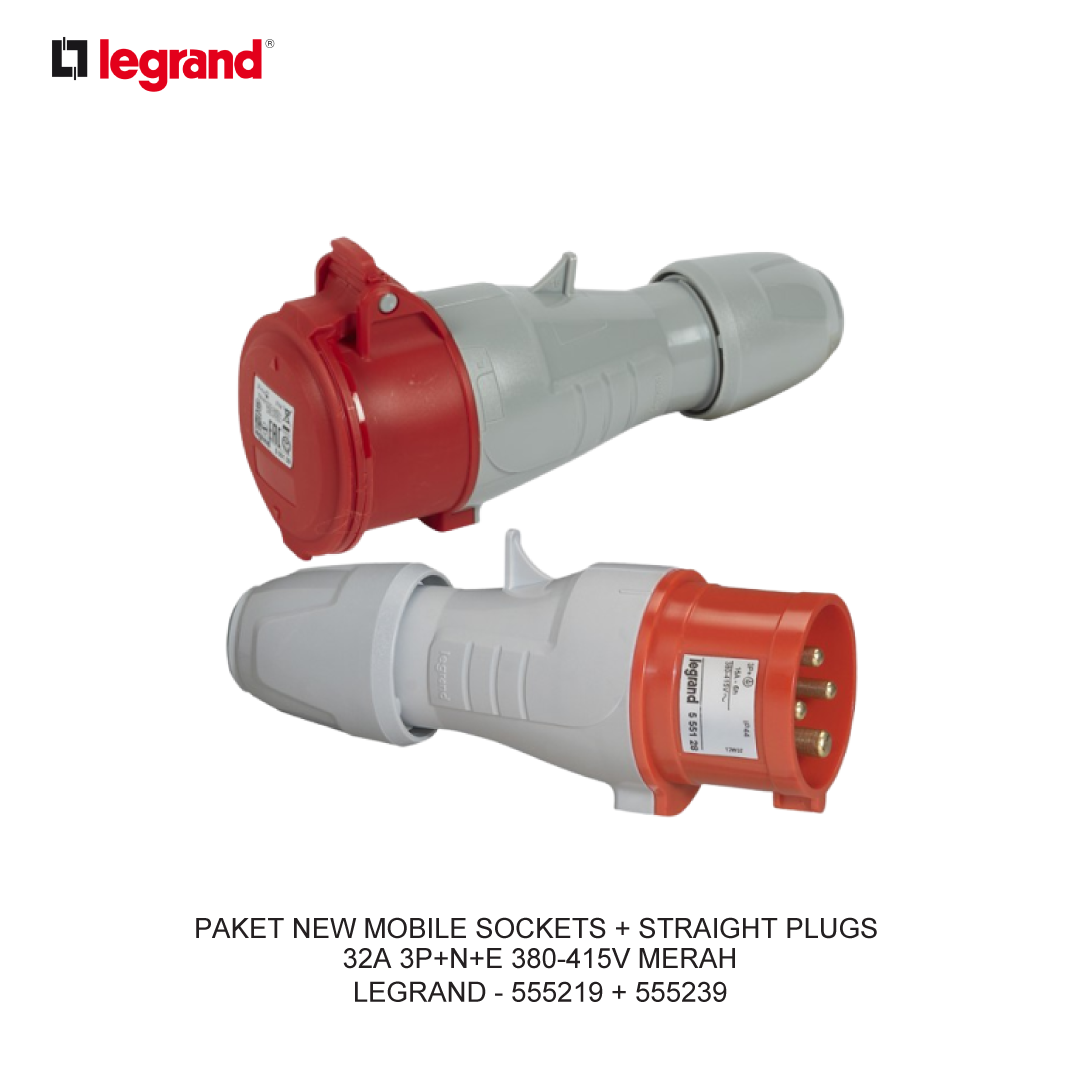 PACKAGE NEW MOBILE SOCKETS + STRAIGHT PLUGS 32A 3P+N+E 380-415V RED