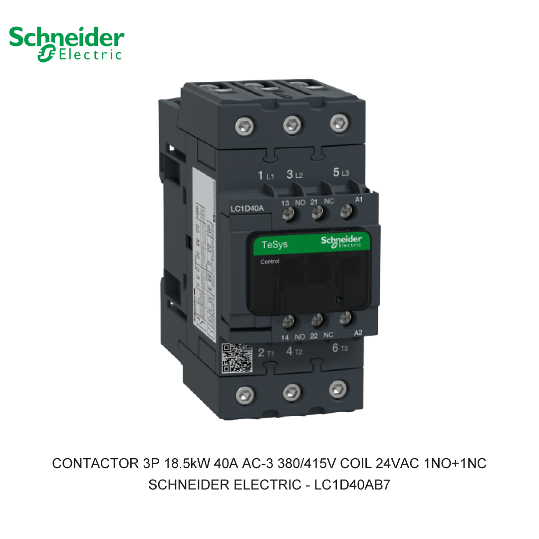 CONTACTOR 3P 18.5kW 40A AC-3 380/415V COIL 24VAC 1NO+1NC