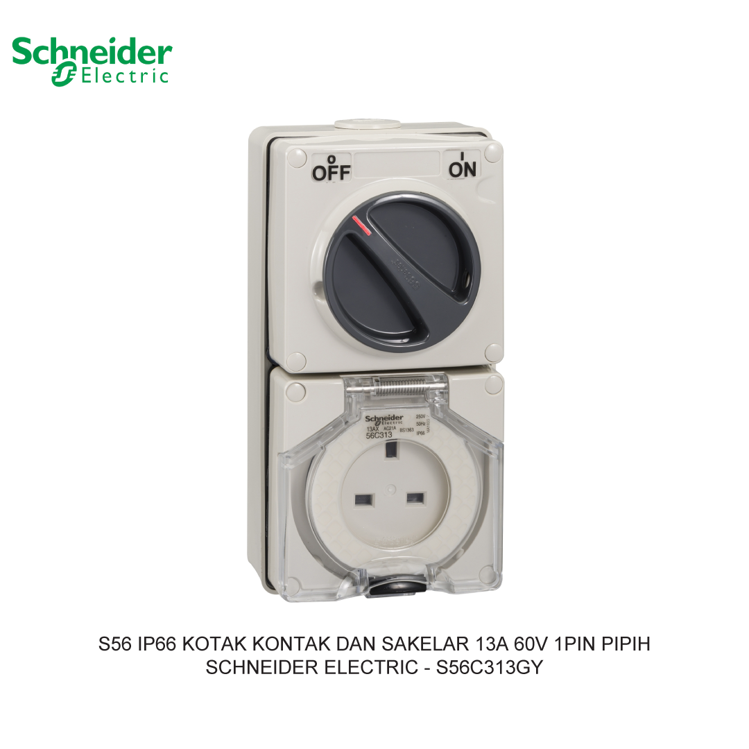 SWITCH SOCKET 13A 250V 3P FLAT PIN IP66 GREY